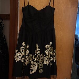 NWT Francesca’s Elegant Black Dress with Gold Embroidery